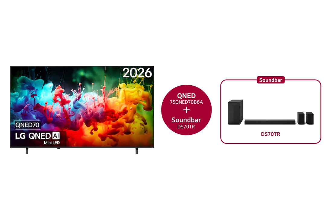 LG 75 inch LG QNED AI QNED70 Mini LED 4K Smart TV 2026 & DS70TR 5.1.1-kanaals, 75QNED70B6A.DS70TR